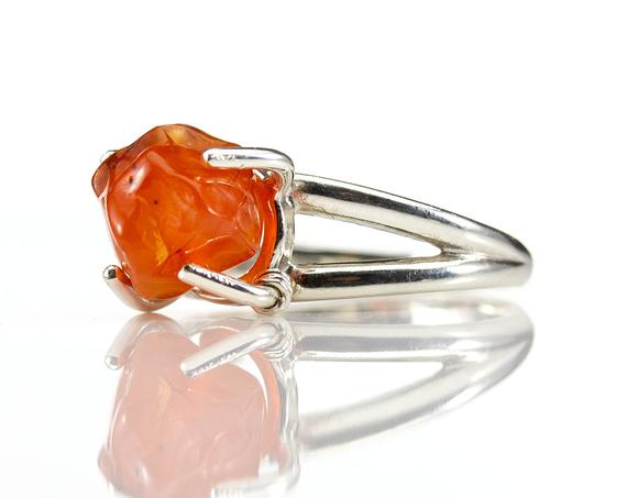 Carnelian Ring Sterling Silver - Mother's Day Gift - Rough Carnelian - Raw Stone Ring - Rough Gemstone Jewelry