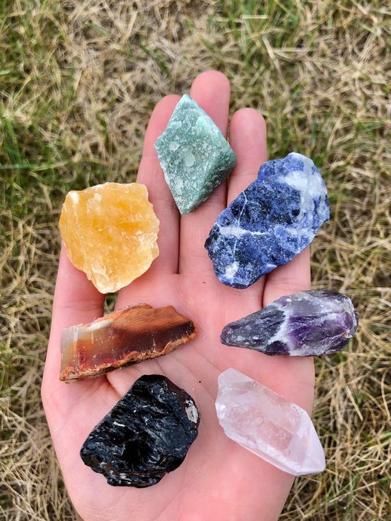 Chakra Set - Raw Chakra Crystals - 7 Chakra Stone Set - Rough Chakra Kit - Chakra Balancing Crystals - Chakra Raw Crystals