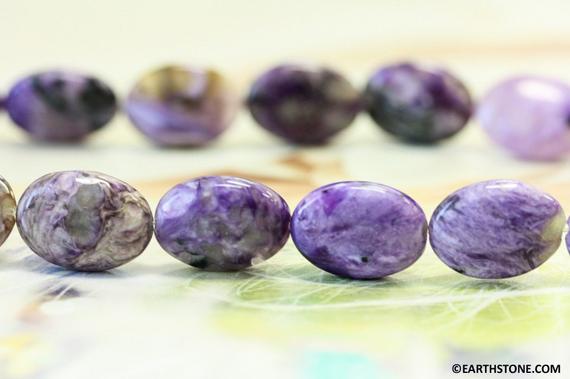 M/ Charoite 13x18mm/ 10x14mm Flat Oval Beads Natural Purple Russia Charoite Stone Smooth Flat Oval Beads With Unique Pattern Length 15.5"
