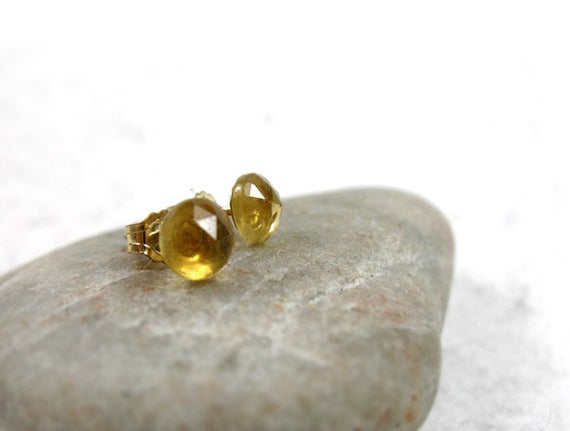 Citrine Stud Earrings, Minimalist Citrine Earrings, Yellow Stone Stud Earrings, November Birthstone Gift, Stone For Prosperity And Joy