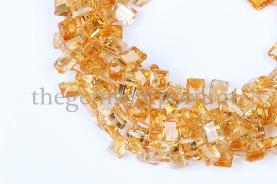 Citrine Faceted Beads, Citrine Faceted Cushion Gemstone Beads, Citrine Faceted Square Side Drill Gemstone Beads, Gemstone For Jewelry Making