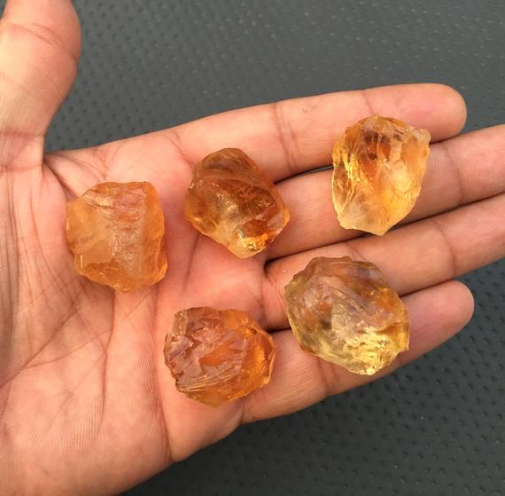 5 Pieces Yellow Citrine Raw Size 22-30 Mm Natural Citrine Cluster Raw Healing Crystal Stones,loose Citrine,rough Citrine For Jewelry Making