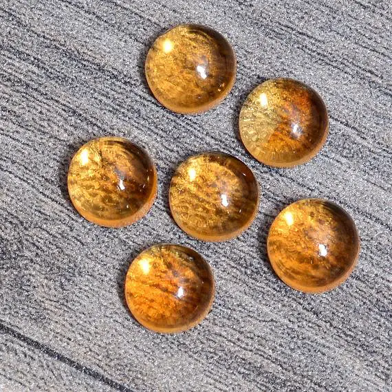 Natural Citrine Gemstone 9mm Round Cabochon | Aaa+ Citrine Semi Precious Gemstone Flat Back Smooth Cabs | Citrine Loose Gemstone Cabochon
