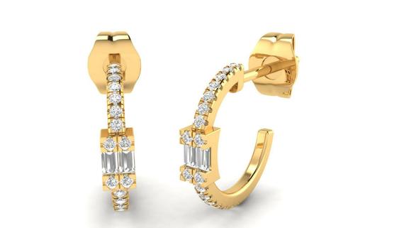 Dainty Hoop Earrings, Baguette Diamond Earrings, Anniversary Gift, Hoop Diamond Earrings, Bridal Jewelry,  Baguette Hoops, Mini Hoops