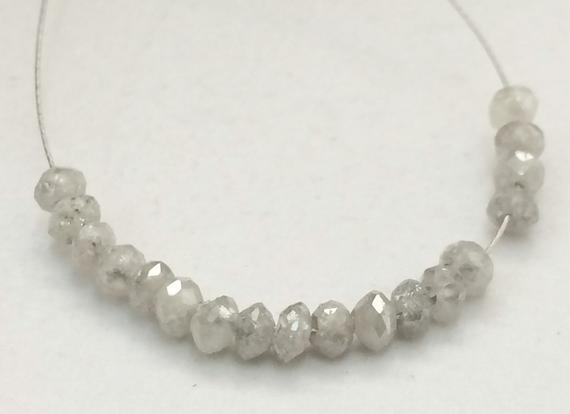 3.2-3.5mm Approx Grey White Sparkling Diamonds, Faceted Diamond Rondelle Bead 0.5mm Hole, Conflict Free Diamond For Jewelry (1pc To 5pcs)