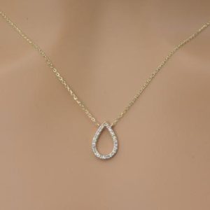 Shop Diamond Necklaces! Diamond pear shape necklace in 14kt Gold | Diamond Necklace | Layering Diamond Necklace | Bridesmaid gift | April Birthstone | Dainty | Natural genuine Diamond necklaces. Buy crystal jewelry, handmade handcrafted artisan jewelry for women.  Unique handmade gift ideas. #jewelry #beadednecklaces #beadedjewelry #gift #shopping #handmadejewelry #fashion #style #product #necklaces #affiliate #ad