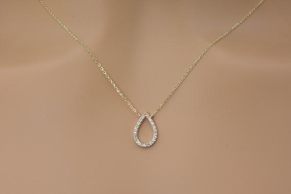 Diamond Pear Shape Necklace In 14kt Gold | Diamond Necklace | Layering Diamond Necklace | Bridesmaid Gift | April Birthstone | Dainty
