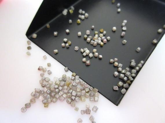 2 Carats/10 Carats Tiny 1mm To 2mm Natural Grey Raw Loose Diamond Box Beads, Undrilled Natural Rough Uncut Diamond Cubes, Sku-dds274/1