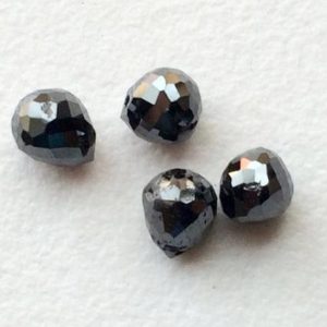 Shop Black Diamond Beads! 4-5mm Black Diamond Faceted Briolette Beads, 2 Pcs Matched Pair Drops, Natural Sparkling Rough Diamond Tear Drops, Raw Diamonds For Jewelry | Natural genuine beads Diamond beads for beading and jewelry making.  #jewelry #beads #beadedjewelry #diyjewelry #jewelrymaking #beadstore #beading #affiliate #ad
