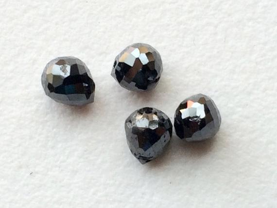 4-5mm Black Diamond Faceted Briolette Beads, 1pc Matched Pair Drops, Natural Sparkling Rough Diamond Tear Drops, Raw Diamonds For Jewelry