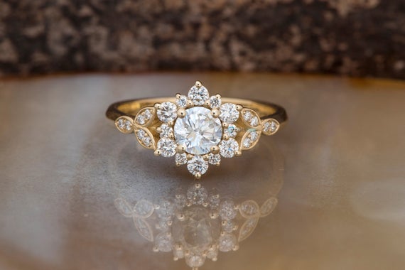 1 Carat Flower Diamond Ring-art Deco Engagement Ring-flower Engagement Ring -promise Ring-leaf Ring-custom Ring