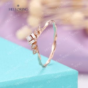 Shop Healing Gemstone Rings! Art deco wedding band rose gold , Baguette diamond ring, vintage matching ring delicate, Promise twisted band, Anniversary band ring | Natural genuine Gemstone rings, simple unique alternative gemstone engagement rings. #rings #jewelry #bridal #wedding #jewelryaccessories #engagementrings #weddingideas #affiliate #ad