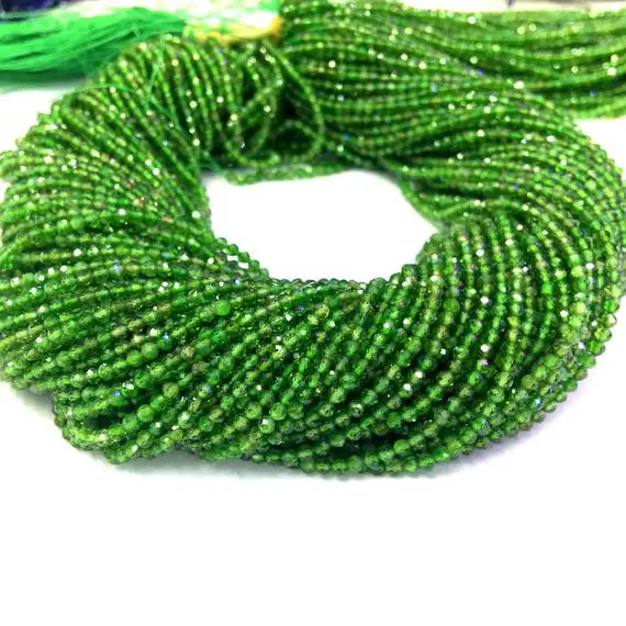 Tiny Chrome Diopside Micro Faceted Beads 2mm 3mm 4mm Genuin Green Chrome Diopside Round Beads Gemstone Small Green Semi Precious Stones Bead