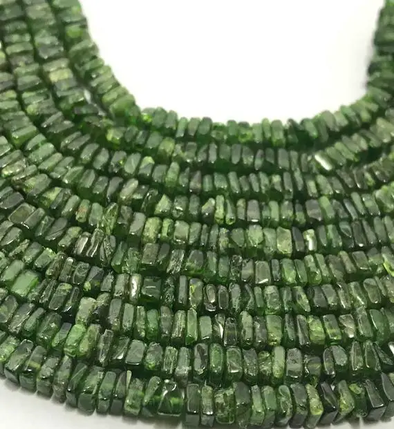 Natural Chrome Diopside Disc Square 4.5mm Gemstone Beads Strand Sale  Chrome Diopside Wholesale Beads  Chrome Diopside Strand
