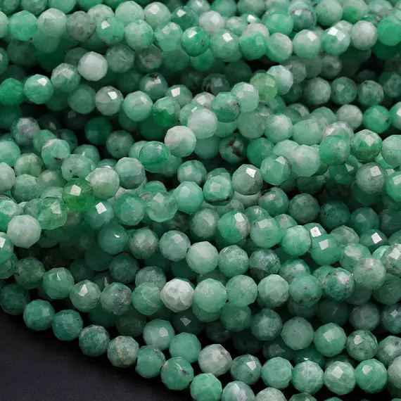 Aaa Real Genuine Natural Colombia Green Emerald Gemstone Faceted 3mm Round Beads Laser Diamond Cut Gemstone May Birthstone 15.5" Strand