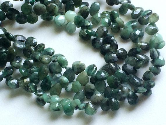 6x8mm Emerald Faceted Pear Beads, Natural Emerald Pear Briolettes, Original Emerald Faceted Pear For Necklace (3.5in To 7in Option) - Aga133
