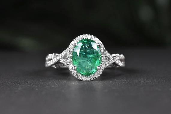Natural Oval Emerald And Diamond Ring In 14k Gold | Solid 14k Gold | Fine Jewelry | Free Shipping | May Birthstone