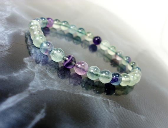 Multicolor Fluorite 6mm Bracelet, Purple-green Bracelet For Women, Natural Gemstone Bracelet, Beaded Bracelet, Gift For Women + Gift Bag
