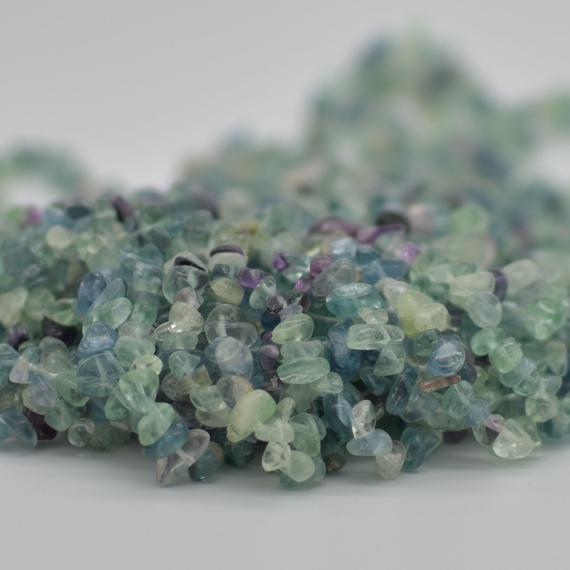 Natural Fluorite Semi-precious Gemstone Chips Nuggets Beads - 5mm - 8mm, 32" Strand