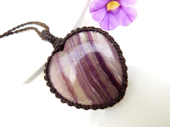 Valentines Day Gift, Fluorite Heart Macrame Necklace, Heart Pendant, Gift Ideas, For The Mom, Mothers Day Gift, For The Zen Seeker
