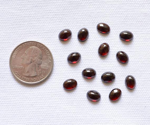 Red Garnet Cabochons, Oval Shape Loose Gemstone, Smooth Cabochon, Red Color  Stone, Garnet Gemstone, Flat Back, 6 Pieces Lot, 6x8mm #ar8604