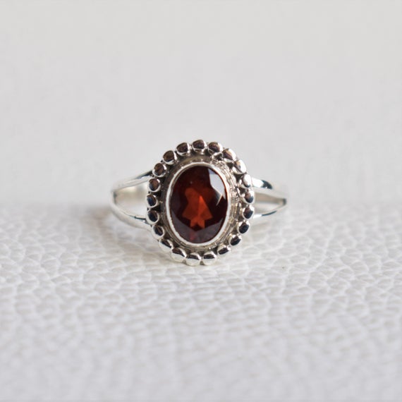 Natural Garnet Ring, Boho Ring, Handmade Silver Ring, 925 Sterling Silver Ring, Designer Oval Garnet Ring, Gift For Her, Anniversary Ring