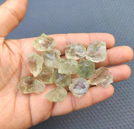 10 Pieces Natural Green Amethyst Gemstone Rough Size 14-18 Mm, Unpolished Green Amethyst Raw, Super Quality Green Amethyst Making Jewelry