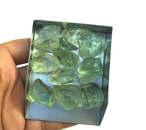 10 Pieces Antique Raw Natural Green Amethyst Gemstone,size 18-22 Mm Unpolished Green Amethyst Raw, Amethyst Rough Making Jewelry Wholesale