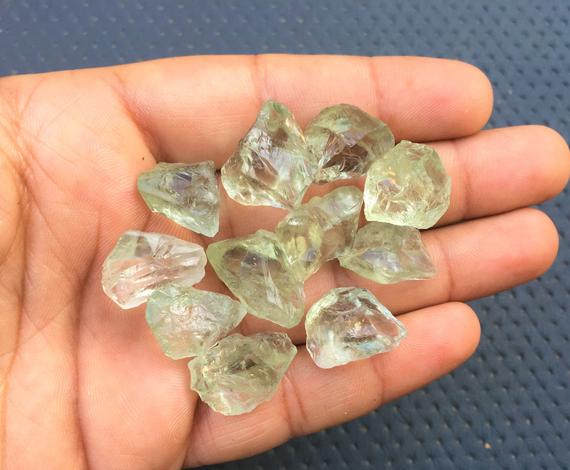 25 Pieces Green Amethyst Rough, Size 12-14 Mm Natural Green Amethyst,meditation Gemstone Rough,  Raw Green Amethyst Crystal Making Jewelry