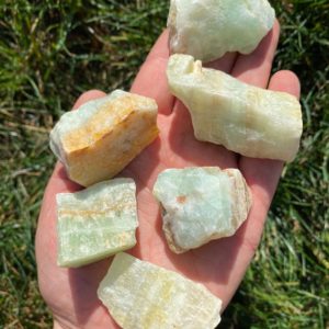 Seafoam Calcite Stone - Raw Seafoam Green Calcite Crystal - Rough Calcite Chunk - Green, Blue, & Yellow Calcite - Rough Seafoam Calcite