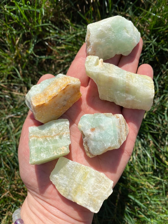 Seafoam Calcite Stone - Raw Seafoam Green Calcite Crystal - Rough Calcite Chunk - Green, Blue, & Yellow Calcite - Rough Seafoam Calcite