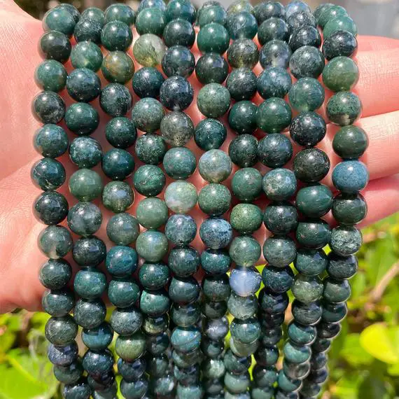 Aa Grade Natural Green Moss Agate Gemstone Round Beads | Sold By 15 Inch Strand | Size 4mm 6mm 8mm 10mm 12mm