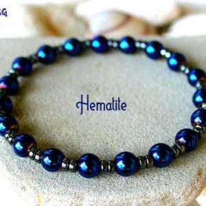 Shop Hematite Bracelets! Blue Hematite Bracelet, Men Hematite Bracelet, Hematite Stretch Wrist Mala, Hematite Jewelry, 8mm Blue Hematite Bracelet, Blue Bead Bracelet | Natural genuine Hematite bracelets. Buy crystal jewelry, handmade handcrafted artisan jewelry for women.  Unique handmade gift ideas. #jewelry #beadedbracelets #beadedjewelry #gift #shopping #handmadejewelry #fashion #style #product #bracelets #affiliate #ad
