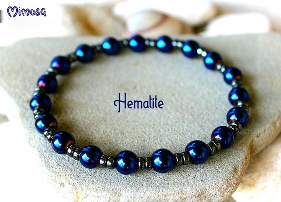 8mm Men's Blue Hematite Bracelet, Unisex Hematite Gemstone Jewelry, Chakra Energy Healing Crystals Jewelry, Blue Bead Bracelet, Gift For Him