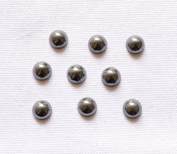 Hematite Cabochons, Flat Back, Round Shape Gemstone, Dark Silver Color, Smooth Cabochon, 6 Piece Lot, 8mm #ar8643