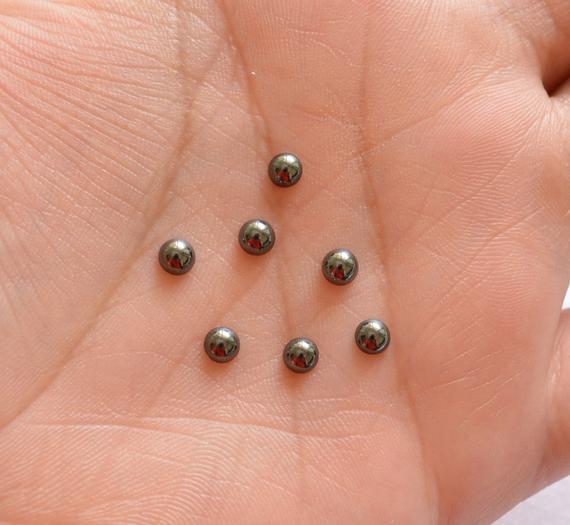 Small Size Round Shape Hematite Cabochons, Flat Back Gemstone, Dark Silver Color, Smooth Cabochon, 10 Piece Lot, 4mm #ar8754