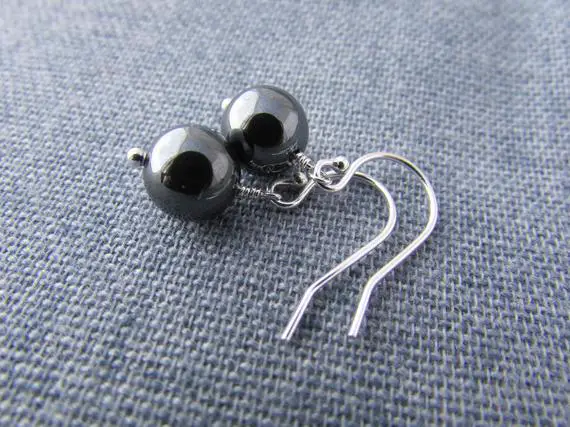 Hematite Earrings, Small And Simple, Hematite And Silver Dangle Earrings