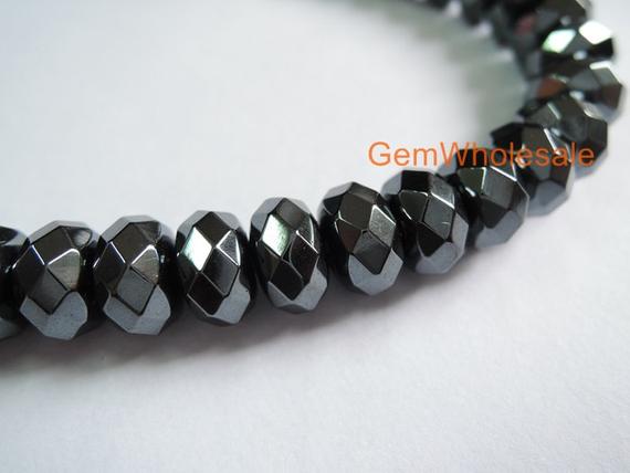 15.5 Inch Hematite 6x10mm Roundel Faceted Beads, Silver Black Metal Color Gemstone, Stone For Man Style, High Quality Diy Jewelry Beads