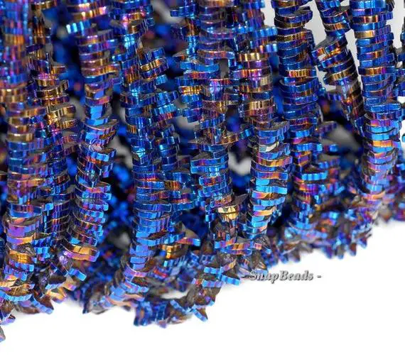 6x1mm Purple Blue Hematite Gemstone Leaf Slice 6x1mm Loose Beads 16 Inch Full Strand (90185697-839)