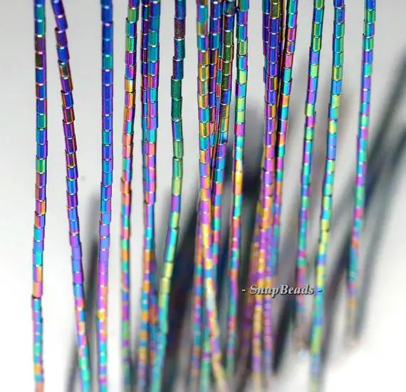 2x1mm Titanium Rainbow Hematite Gemstone Round Tube Loose Beads 16 Inch Full Strand (90185732-839)