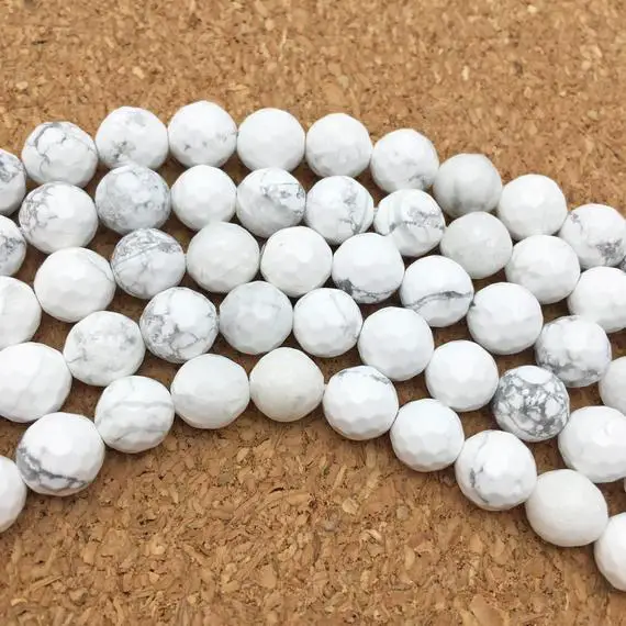 10mm Faceted White Howlite Beads, Round Gemstone Beads, Wholesale Beads