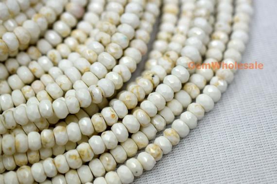 15.5" 4x6mm/5x8mm Cream White Howlite Roundel Faceted, Ivory White Color Rondelle Faceted Beads,white Gemstone, Beads Wholesaler Sgxo