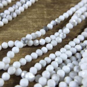 Shop Howlite Faceted Beads! 3mm Faceted Round Howlite Beads Micro Faceted White Howlite Beads Tiny Small Gemstone Beads Supplies Jewelry Beads 15.5" Full Strand | Natural genuine faceted Howlite beads for beading and jewelry making.  #jewelry #beads #beadedjewelry #diyjewelry #jewelrymaking #beadstore #beading #affiliate #ad