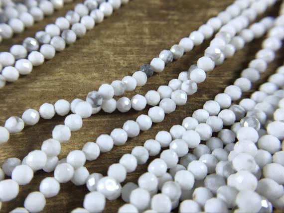 3mm Faceted Round Howlite Beads Micro Faceted White Howlite Beads Tiny Small Gemstone Beads Supplies Jewelry Beads 15.5" Full Strand