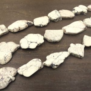 Shop Howlite Bead Shapes! White Howlite Slice Beads Free Form Howlite Slice beads Howlite Slice Slab Through Drilled Loose Beads supplies 15.5" full strand | Natural genuine other-shape Howlite beads for beading and jewelry making.  #jewelry #beads #beadedjewelry #diyjewelry #jewelrymaking #beadstore #beading #affiliate #ad