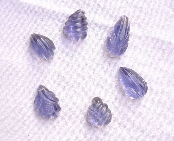 6 Pcs Lot, Iolite Gemstone Carving, Hand Carved, Gemstone Engraving, Mix Shape And Size Iolite Stone, 10x12mm - 9x18mm #ar9458