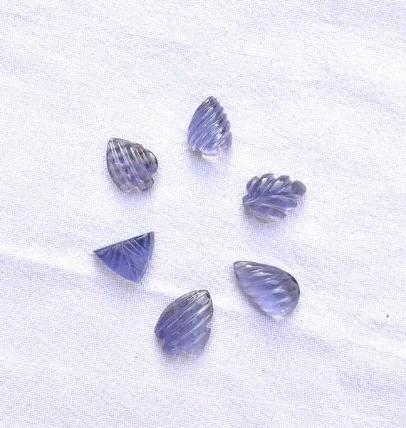 6 Pcs Lot, Iolite Gemstone Carving, Hand Carved, Gemstone Engraving, Mix Shape And Size Iolite Stone, 10.5x15mm - 12.5x17.5mm #ar9481