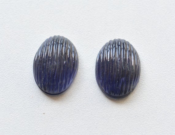 Iolite Gemstone Carving, 10x14mm, Hand Carved, Gemstone Engraving, Matched Pair, Iolite Stone Carving, Gemstone For Jewelry Making