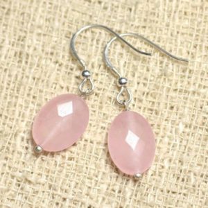 Shop Jade Earrings! Earrings 925 sterling silver and pink Jade stone – clear oval faceted 14 mm | Natural genuine Jade earrings. Buy crystal jewelry, handmade handcrafted artisan jewelry for women.  Unique handmade gift ideas. #jewelry #beadedearrings #beadedjewelry #gift #shopping #handmadejewelry #fashion #style #product #earrings #affiliate #ad