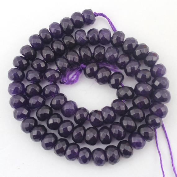 5x8mm Faceted Purple Jade Beads,jade Strand,jade Rondelle Beads, Lustrous Pearls,diy Necklace Bracelet Making Beads--70pcs--15 Inches--ebt95